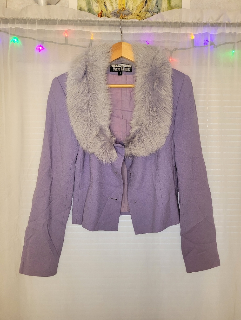 Marvin Richards Fur Blazer Size 4 Purple Unique Vintage Glamour Old Money Chic